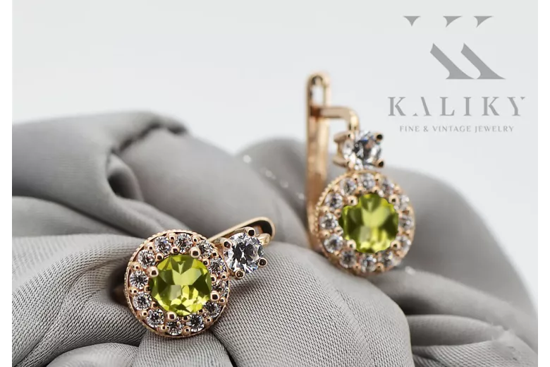 Auskarai Vintažiniai amatai Geltonasis peridotas 14 karatų raudonas auksas cec003r